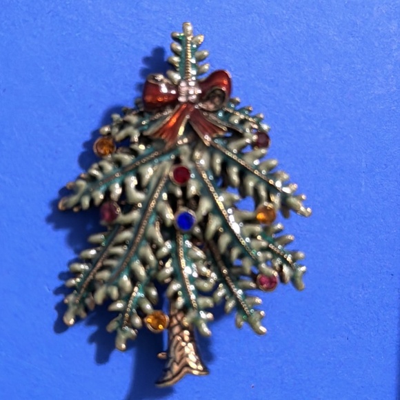 Vintage Avon 2004 First Annual Christmas Tree Brooch Pin Enamel Rhinestones Used - Picture 11 of 13